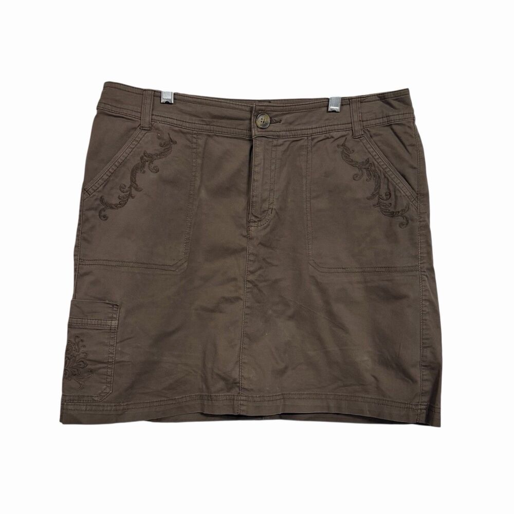 Croft & Barrow Womens Sz 12 Brown Khaki Embroidered Skort Floral Utility Preppy